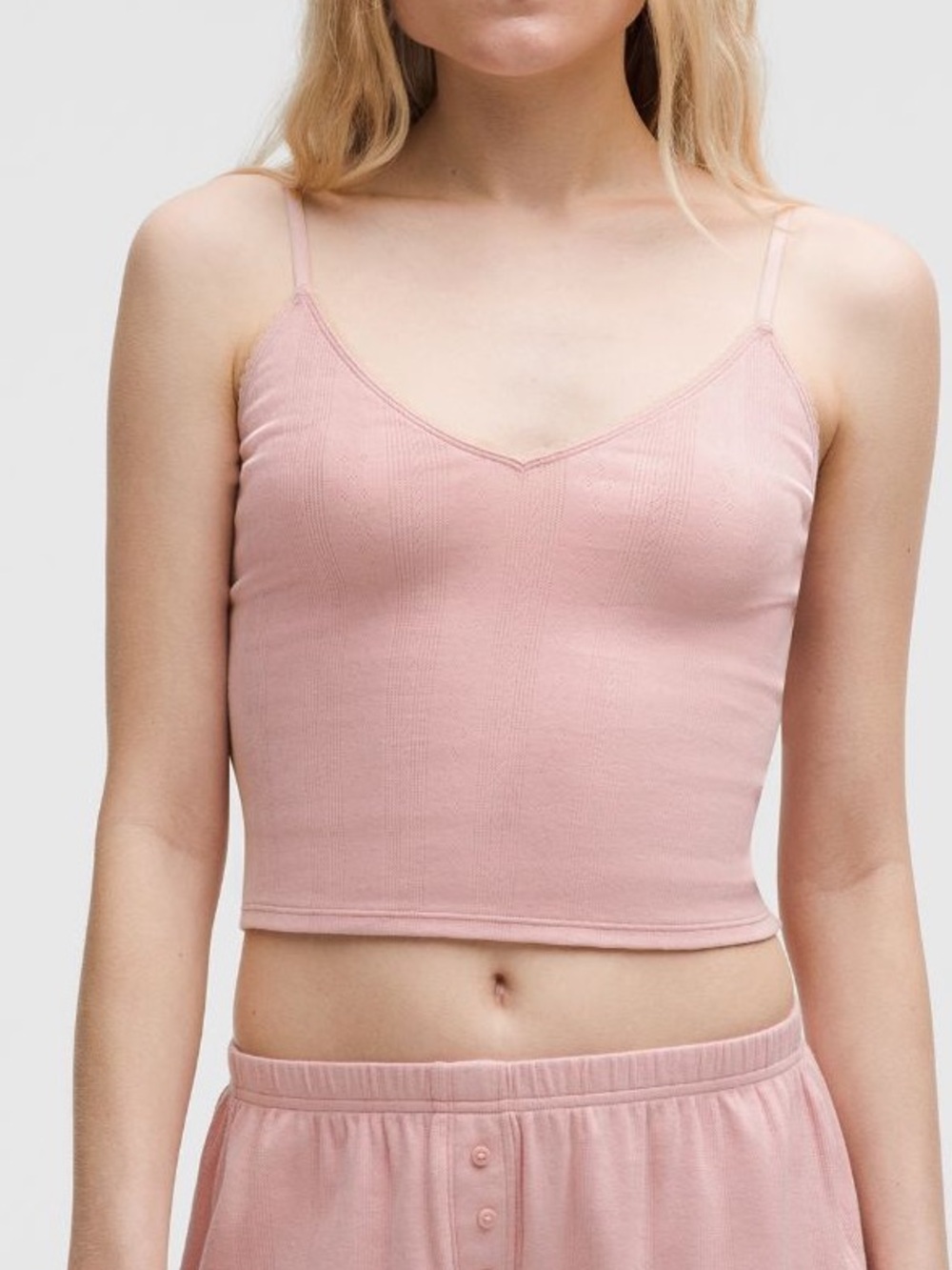 Lululemon cotton Pointelle crop Cami Tank Top pink haze